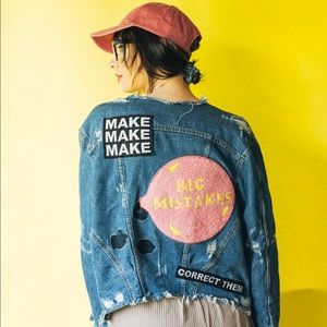 Zara Denim Cropped Jacket Size XS 'Make Mistakes'